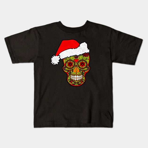 Gothic Christmas - Smiling Sugar Skull Santa Claus 2 Kids T-Shirt by EDDArt